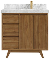 Madison Teak 36 Right Offset Bath Vanity in Dark Natural 2" Carrara Marble