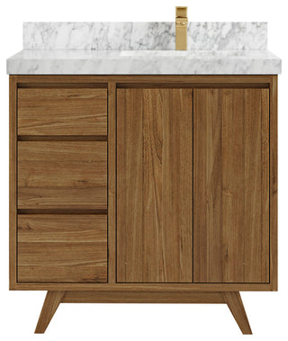 Madison Teak 36 Right Offset Bath Vanity in Dark Natural 2" Carrara Marble
