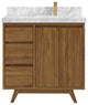 Madison Teak 36 Right Offset Bath Vanity in Dark Natural 2" Carrara Marble