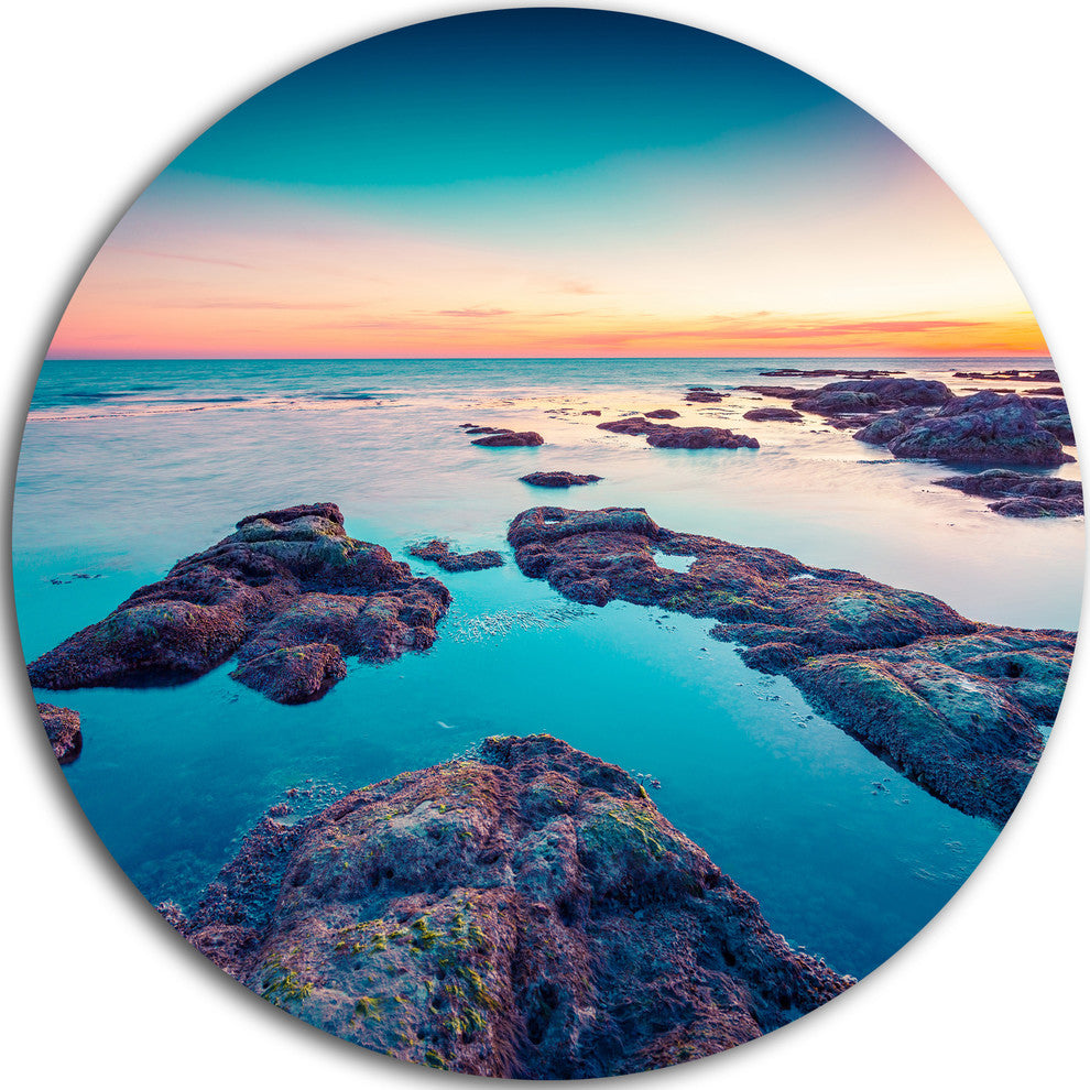 Blue Sicily Island, Seascape Photography Round Wall Art, 11"