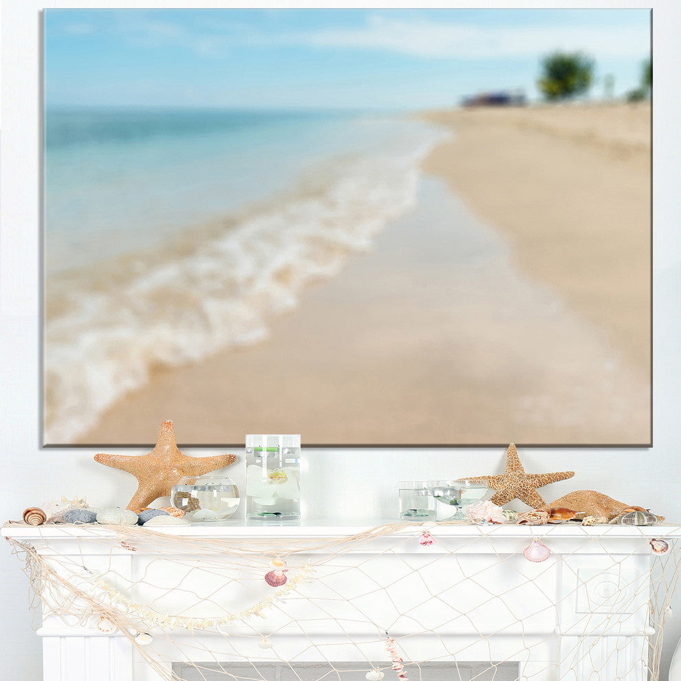 "Tropical Island Beach Waves" Modern Seascape Canvas Artwork, 32"x16"
