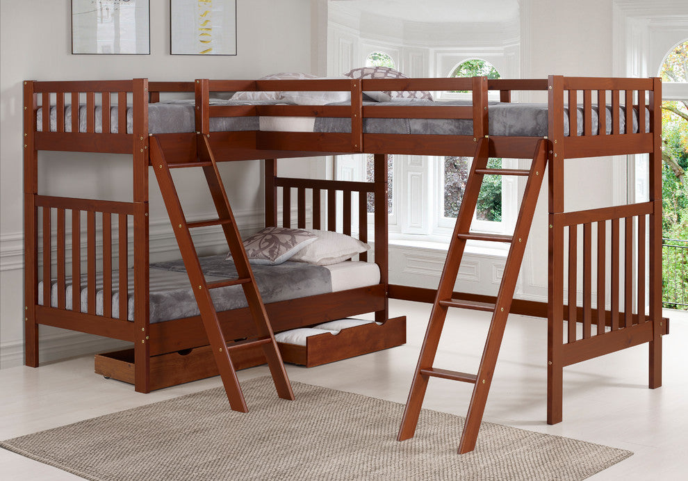 Aurora Twin Over Twin Bunk Bed with Third Bunk Extension and Storage Drawers