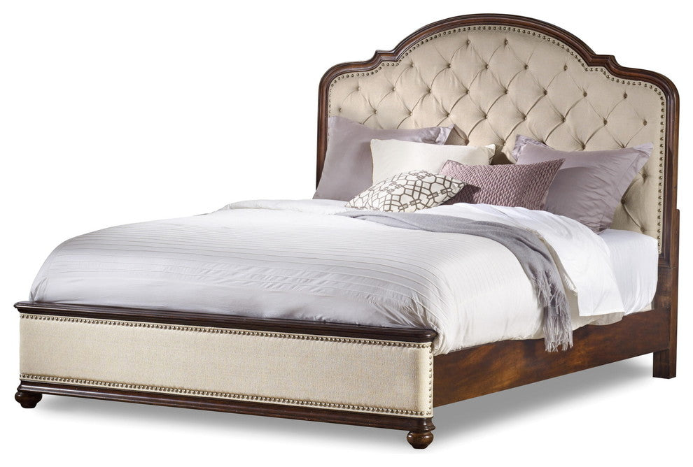 Hooker Furniture Leesburg Queen Upholstered Bed With Wood Rails, Mahogany