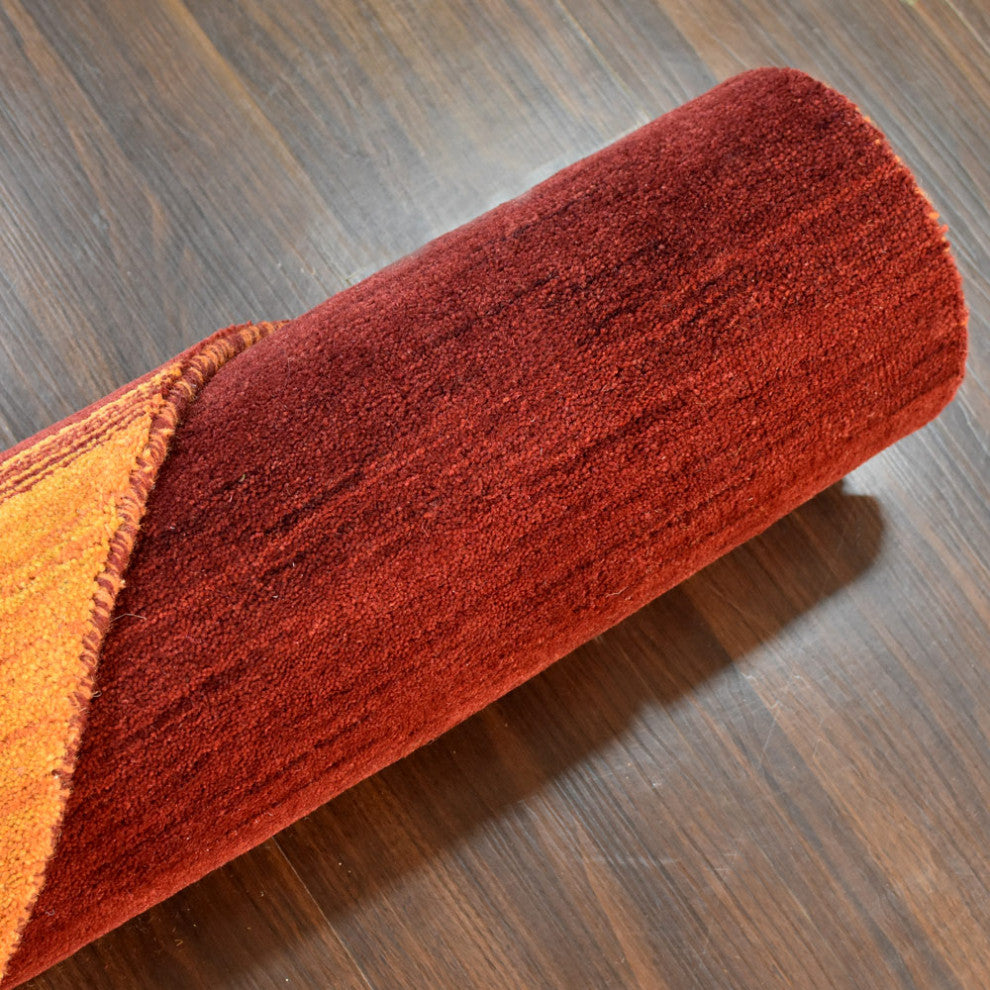 HAND KNOTTED LOOM WOOL ECO-FRIENDLY AREA RUGS-Rectangle,Orange Red,Contemporary
