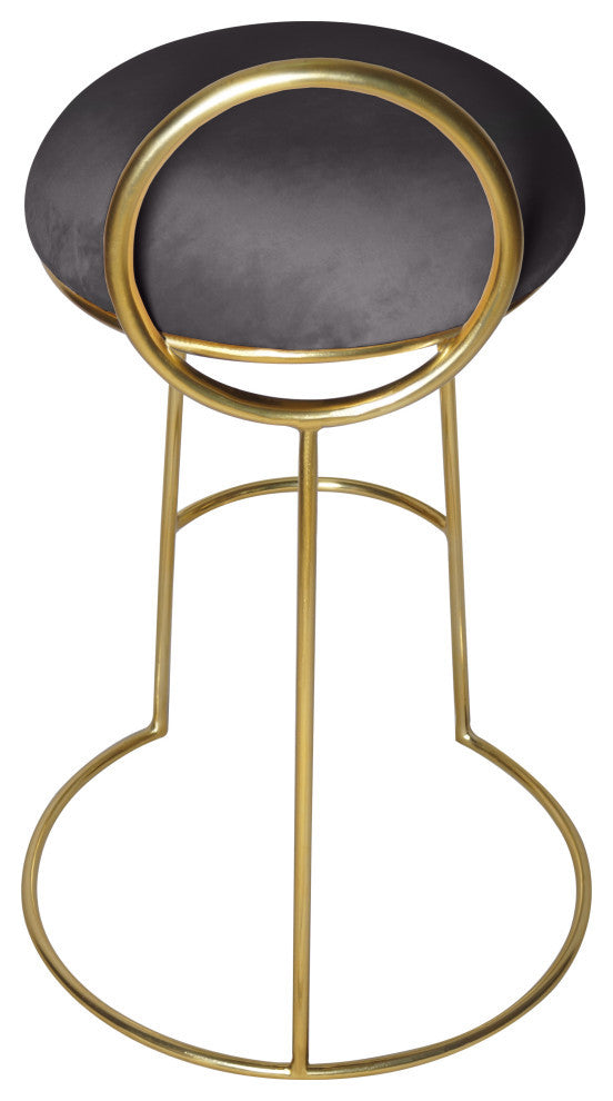 Ring Velvet Upholstered Counter Height Stool with Durable Iron Frame, Gray, Gold Finish