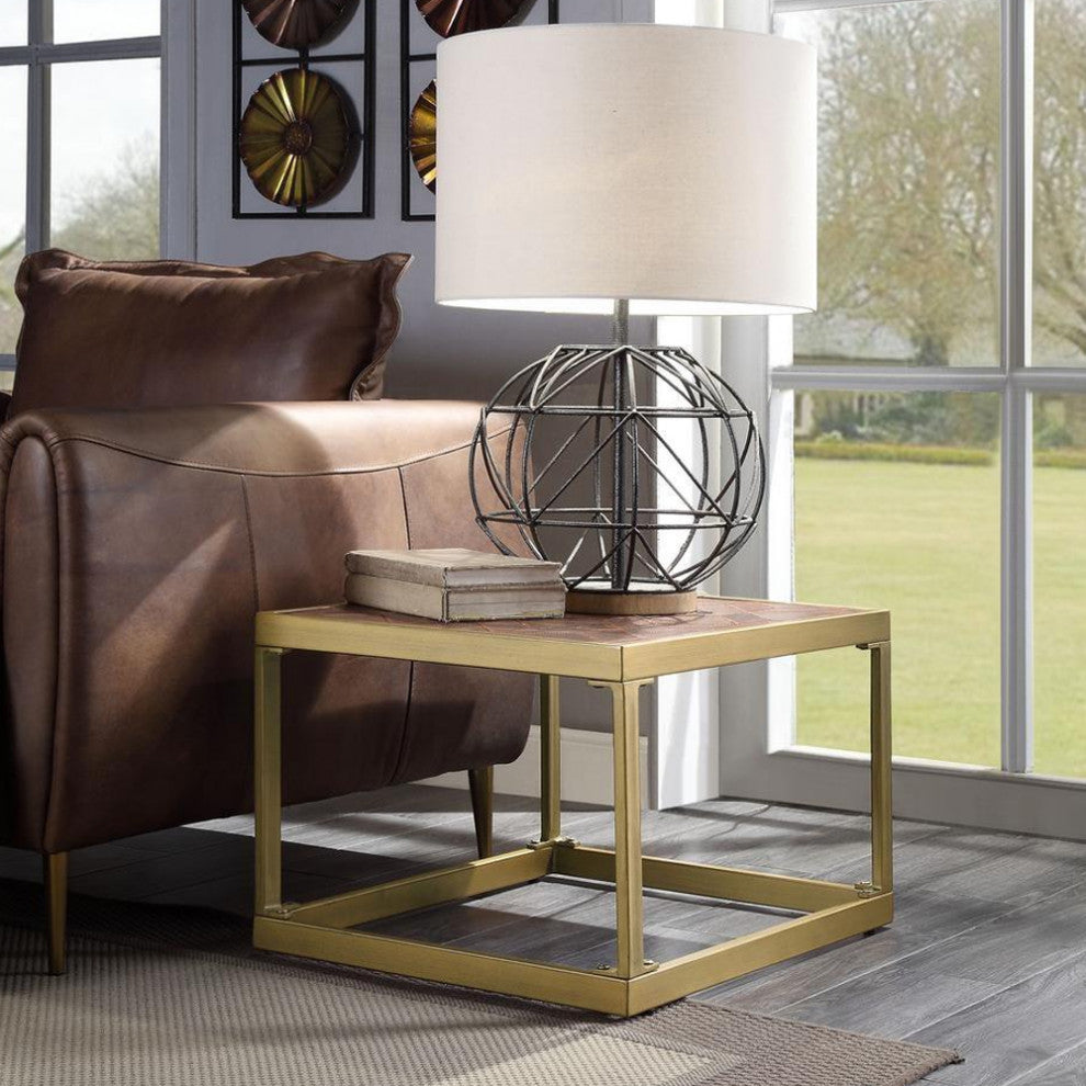 Genevieve End Table, Retro Brown Top Grain Leather
