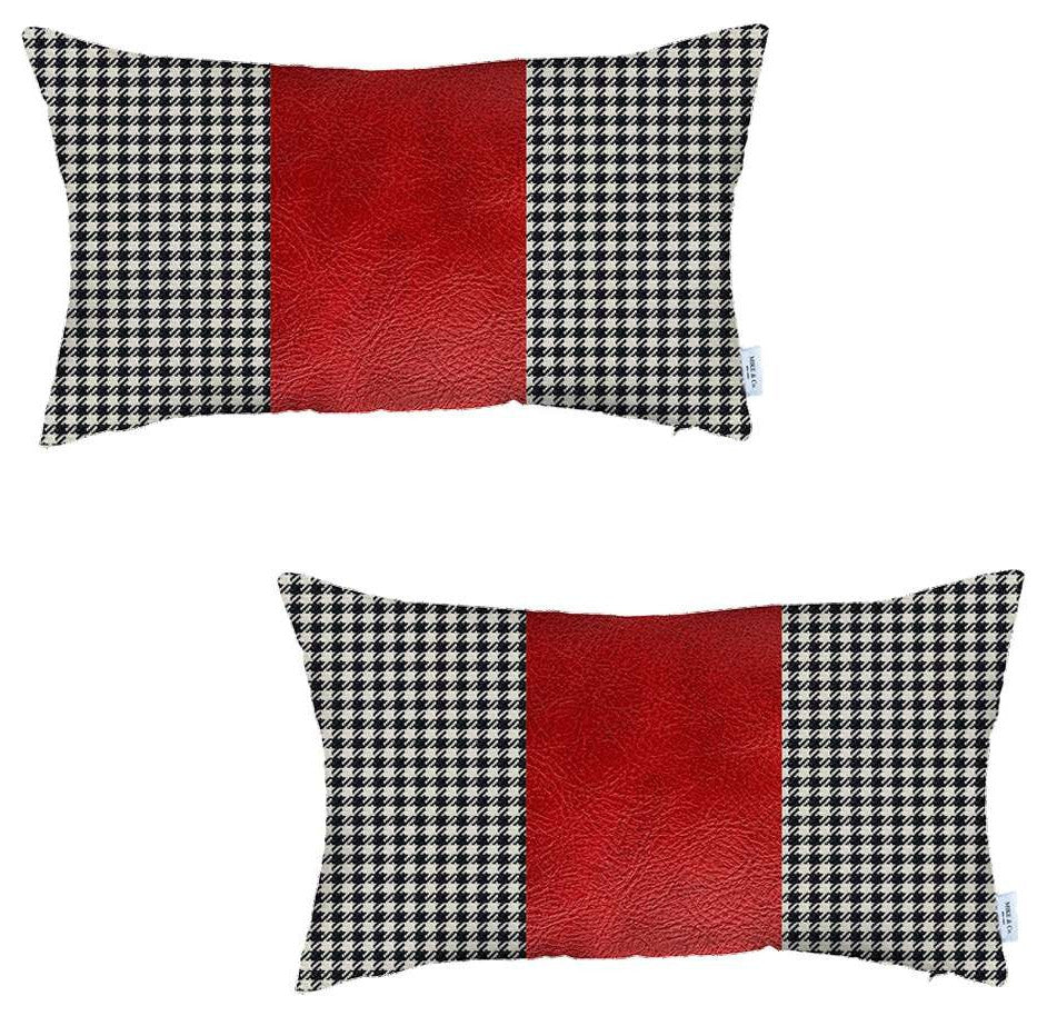 Set of 2 Red Houndstooth Lumbar Pillow Covers
