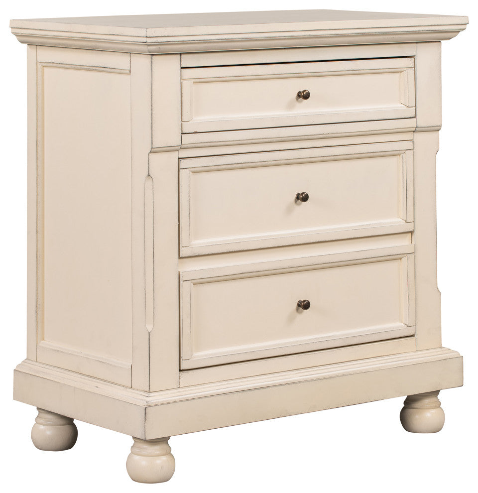 3-Drawer Wood Nightstand, Cream White, 30'' Tall