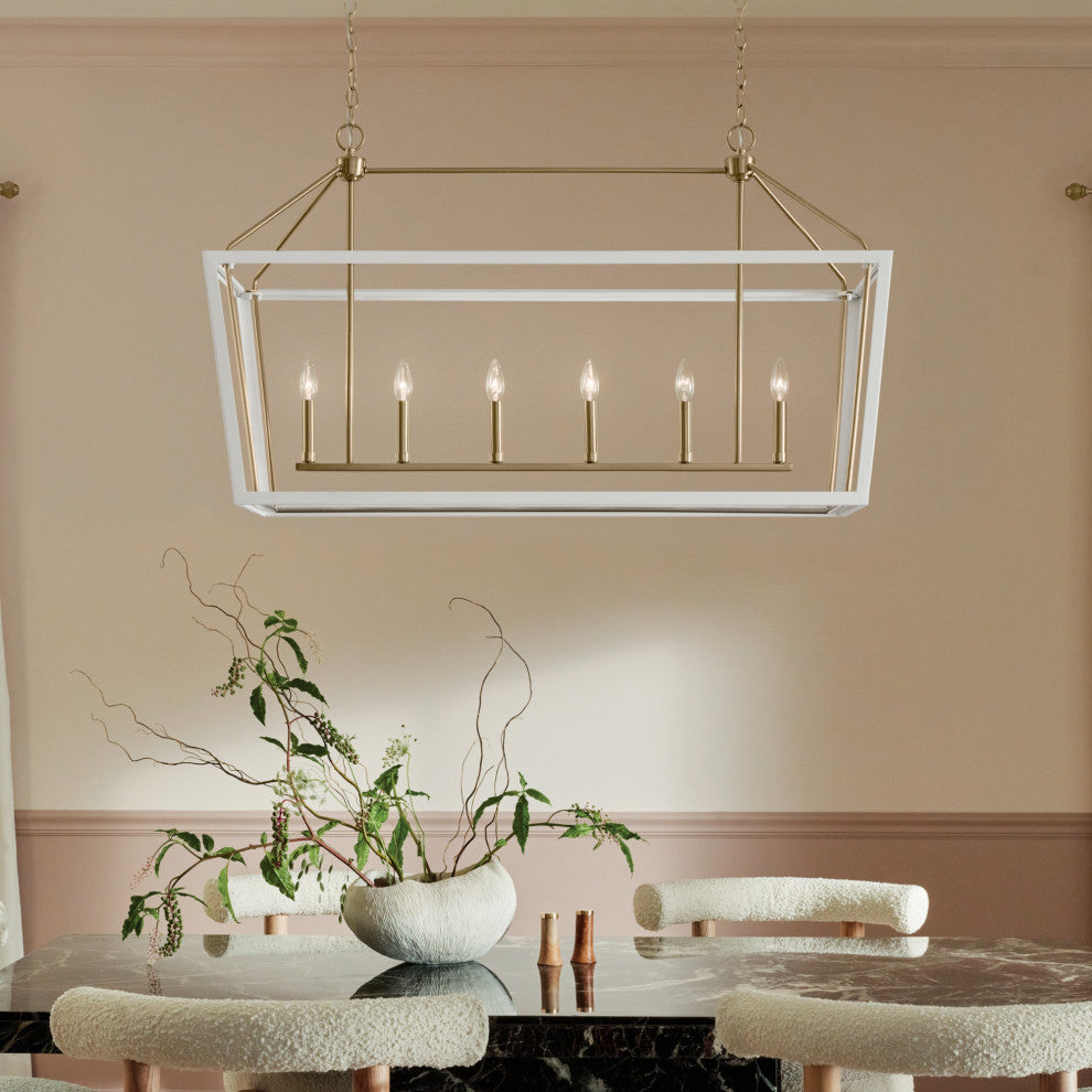 Delvin 44" 6 Light Chandelier With Clear Glass, Champagne Bronze and White