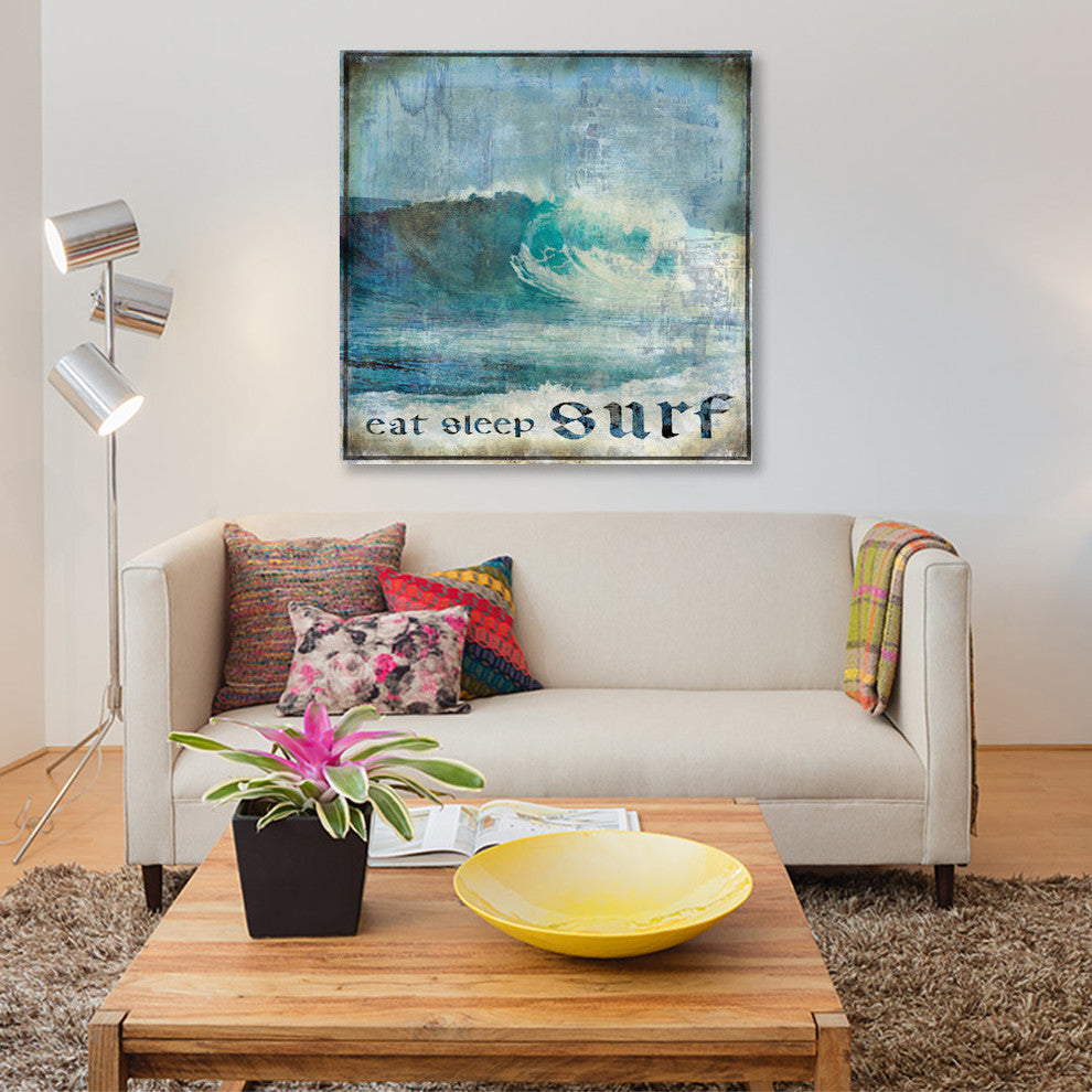"Eat Sleep Surf" by Charlie Carter, Canvas Print, 12"x12"