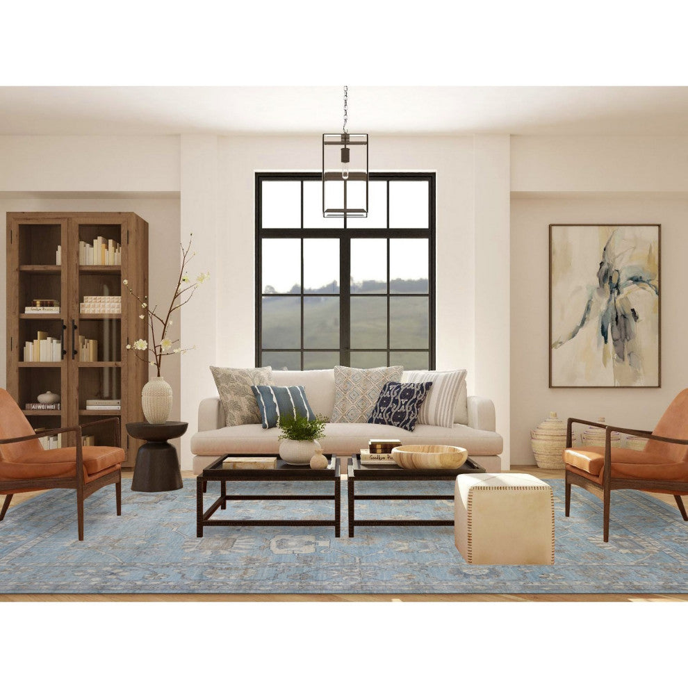 Light Blue Soft and Shiny Wool Hand Knotted Afghan Angora Oushak Rug, 9'2"x12'