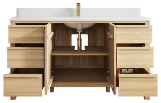 Elizabeth Oak 60" Single Sink Vanity, White 1.5" White Quartz