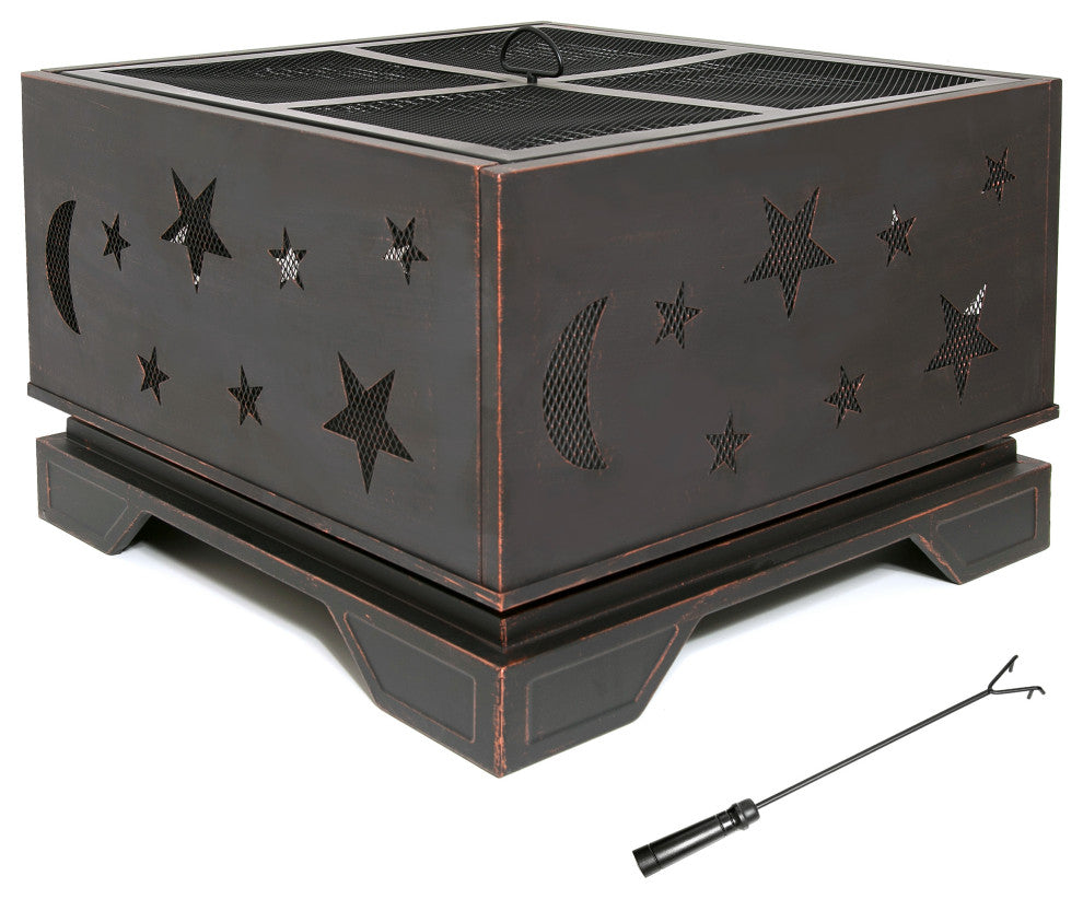 Gewnee 26 Inch Square Fire Pit with BBQ Grill