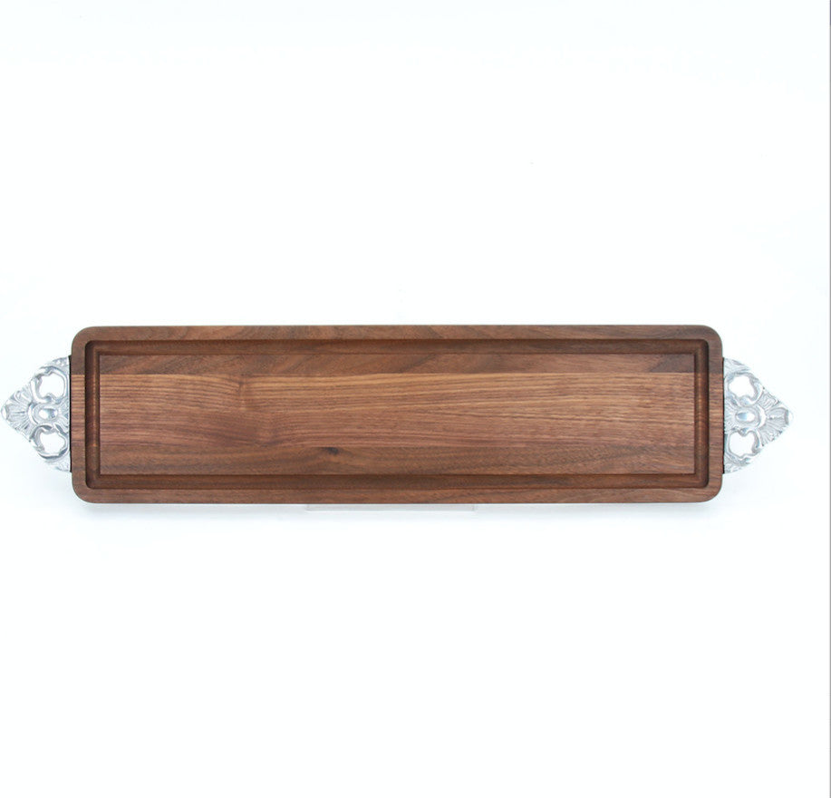 BigWood Boards Long Bread Board with Scalloped Handles, Walnut
