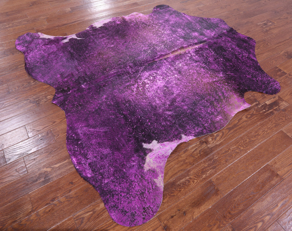7' 4" X 7' 5" Pink Metallic Cowhide Rug C2103