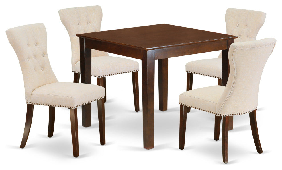 5Pc Small Dining Set 4 Parson Chairs, Small Table Solid Wood Structure, Mahogany