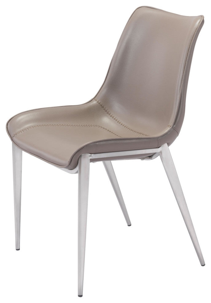 Dining Chair, Set of 2, Faux Vinyl Leather, Steel, Gray, Silver, Cafe