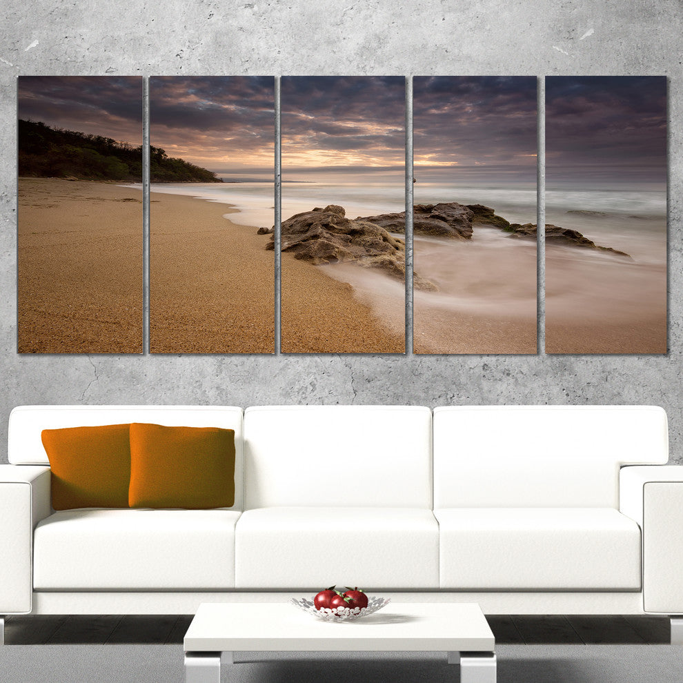 "Peaceful Seashore With White Waves" Beach Canvas Wall Art, 5 Panels, 60"x28"