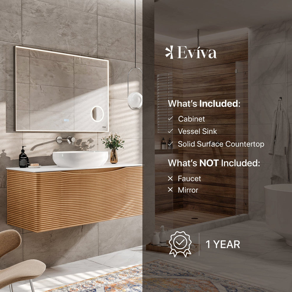Eviva Leah 32" Medium Oak Wall Mount Solid Ash Wood Bathroom Vanity