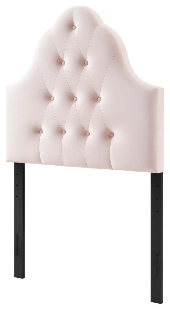 Contemporary Modern Bedroom Twin Size Tufted Headboard, Velvet Fabric, Pink