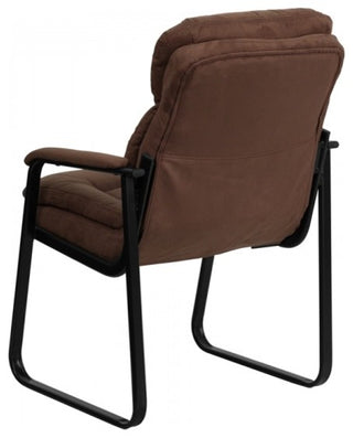 Brown Microfiber Executive Side Reception Chair With Sled Base