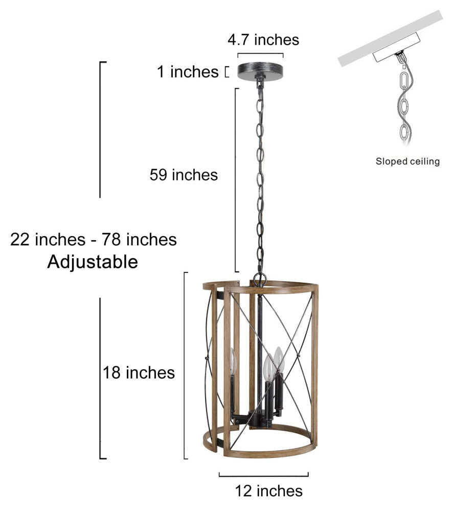 LALUZ 3-Light 12-in Rustic Wooden Cage Chandelier