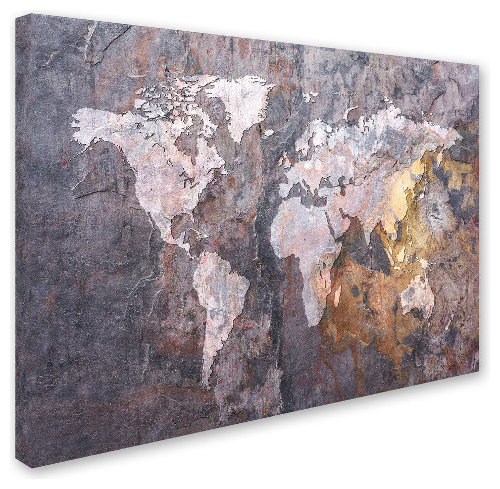 'World Map - Rock' Canvas Art by Michael Tompsett
