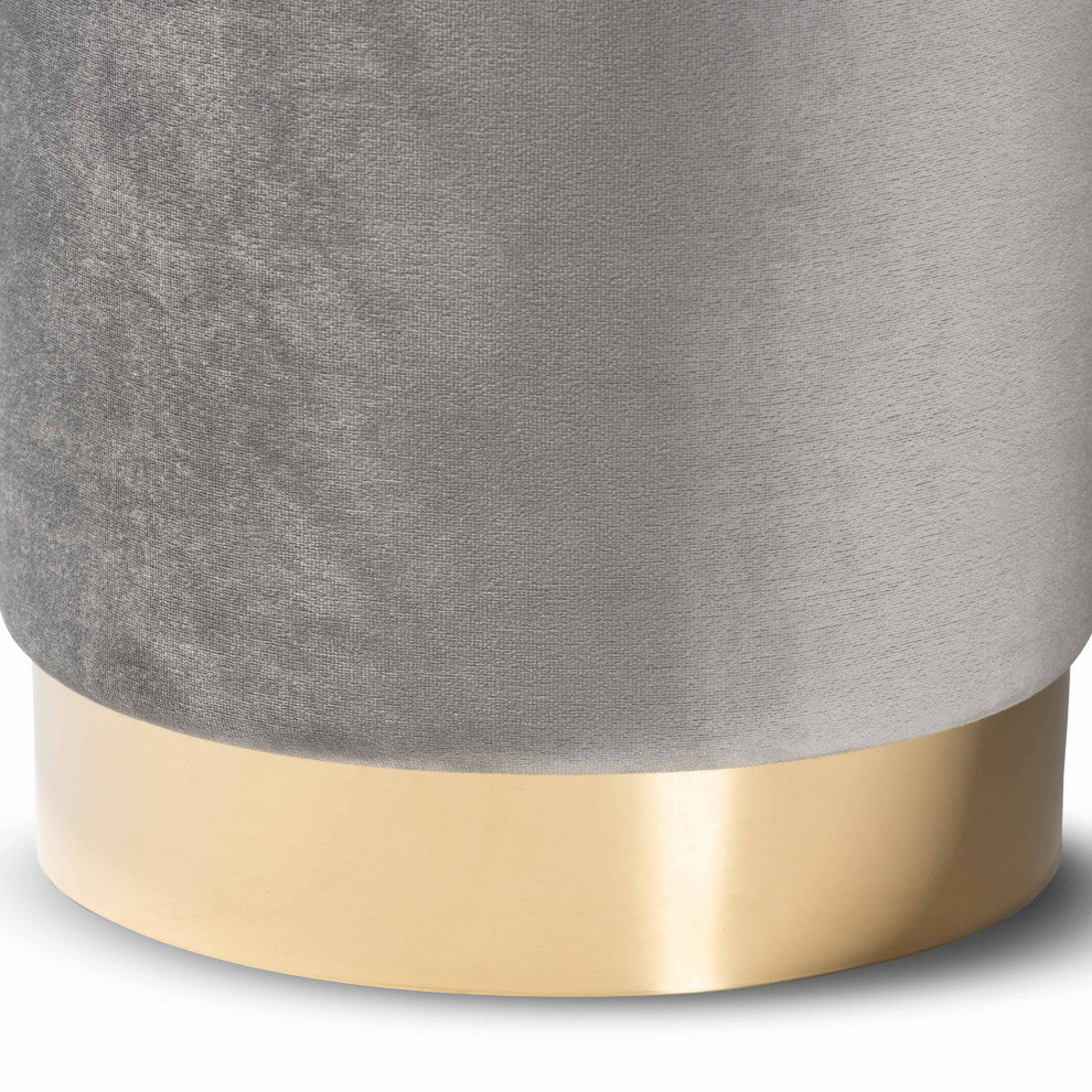 Greaves Glam Velvet Fabric Upholstered Ottoman, Gray/Gold