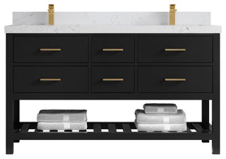 Parker 60" Double Sink Bath Vanity, Black 2" Empira White