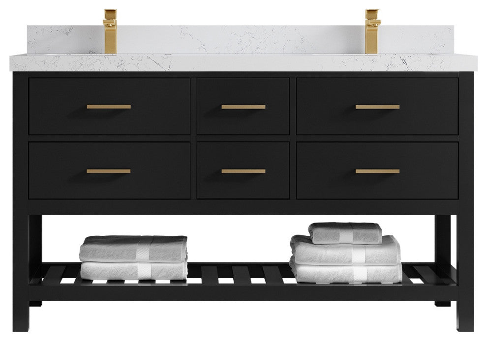Parker 60" Double Sink Bath Vanity, Black 2" Empira White