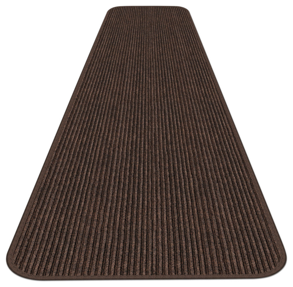 Indoor Outdoor Double-Ribbed Runner WithSkid-Resistant Back Brown, 3' x 20'