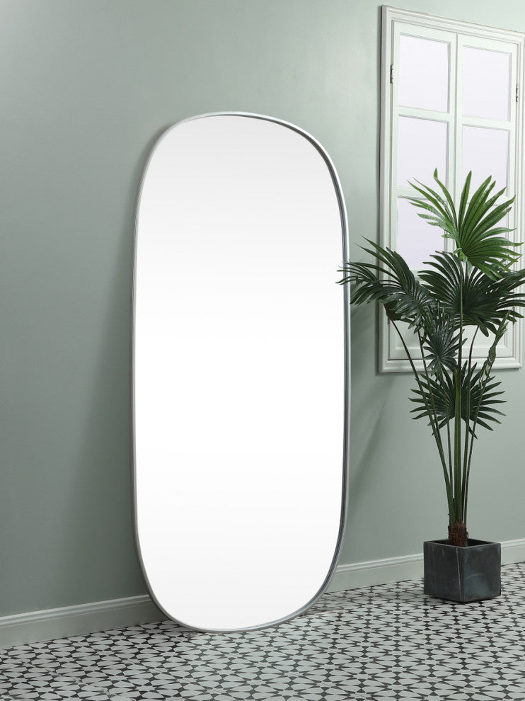 Home Living Metal Frame Oval Mirror 30x60 Inch, Silver