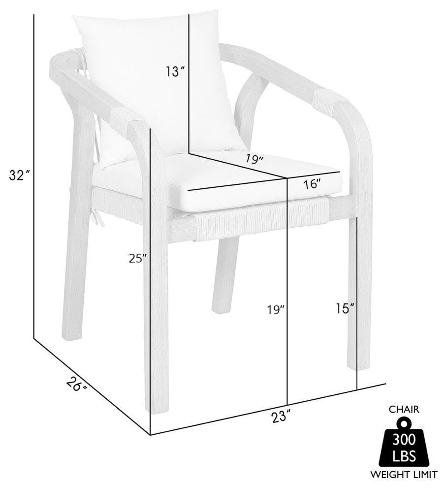 Cypress Outdoor Patio Dining Chair Wood Light Gray Rope Ivory Cushions Set of 2