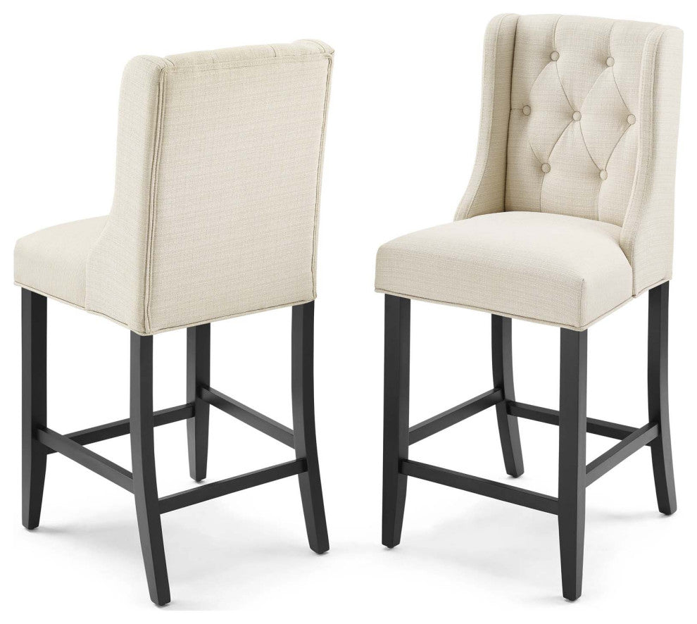 Counter Stool Chair, Set of 2, Fabric, Wood, Beige, Modern, Bar Pub Cafe Bistro
