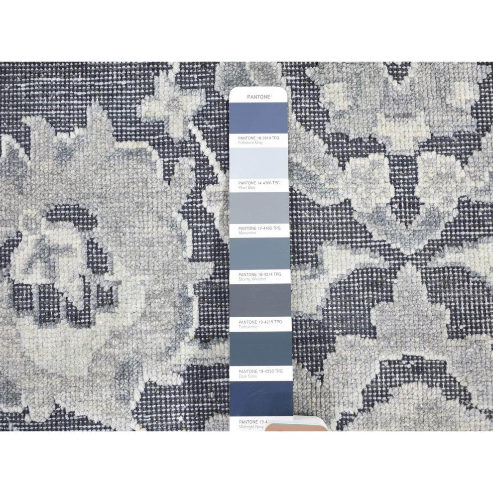 Charcoal Gray Silk/Textured Wool Hand Knotted Oushak Influence Rug, 7'10"x10'2"