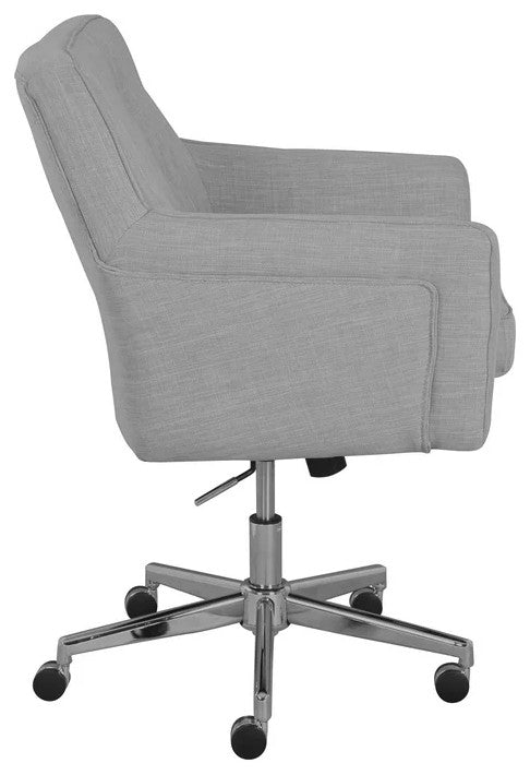 Comfy Office Chair, Memory Foam Cushioned Seat & Button Tufted Back, Light Gray