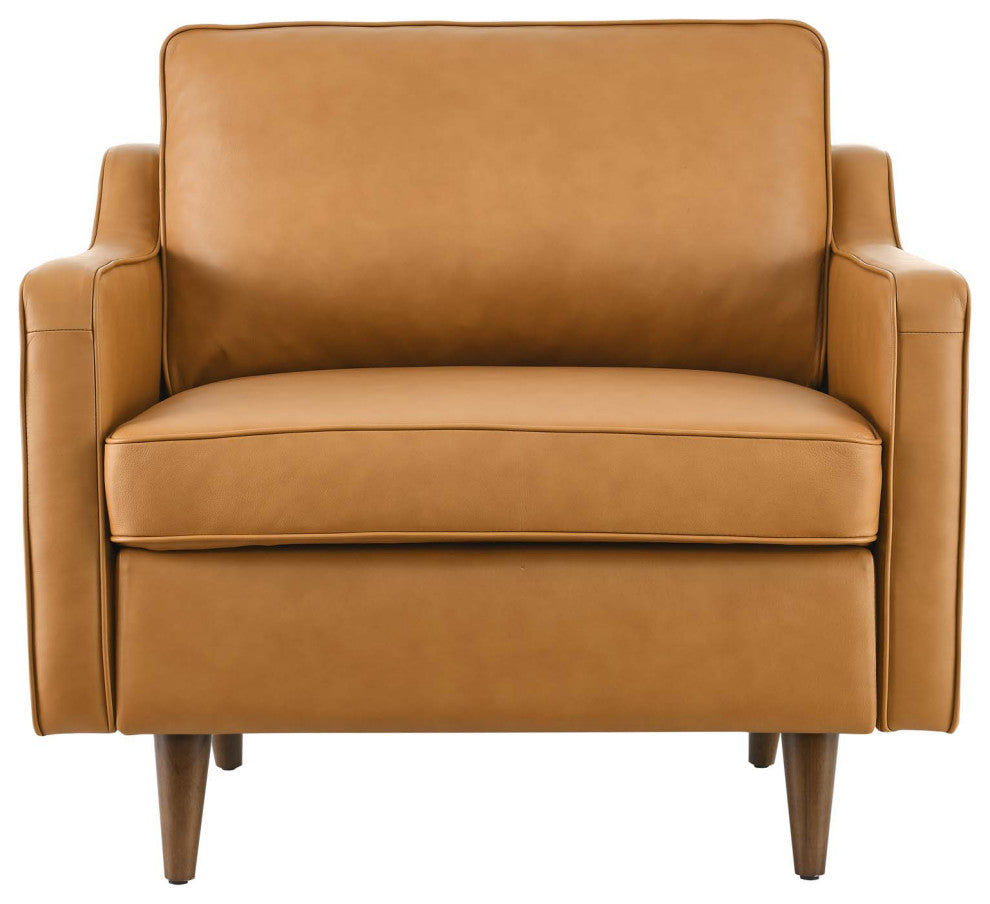 Armchair Accent Chair, Tan, Leather, French, Mid Century Hotel Lounge Cafe