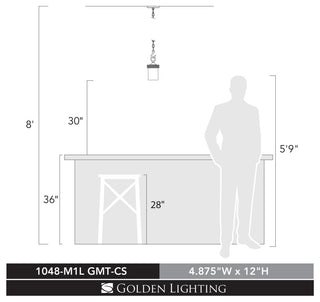 Golden Lighting 1048-M1L-CS Chatham 1 Light 4-7/8"W Pillar Candle - Gunmetal