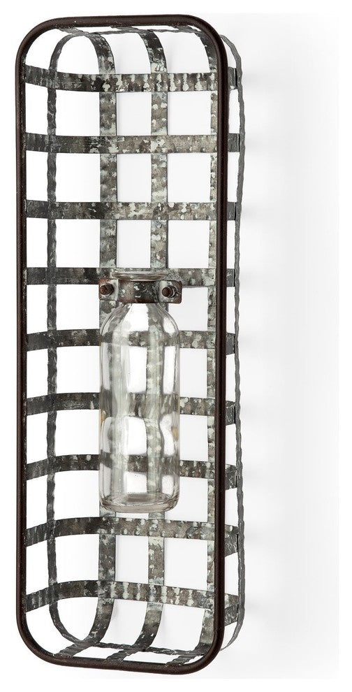Margaret Wall Mounted Basket w Glass Bottle for Botanicals or Floral