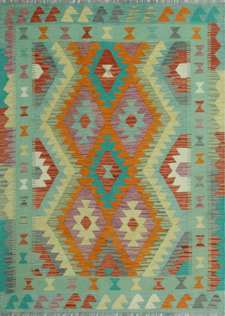 Sangat Flatweave Harry Green/Orange Rug, 4'9 x 6'6