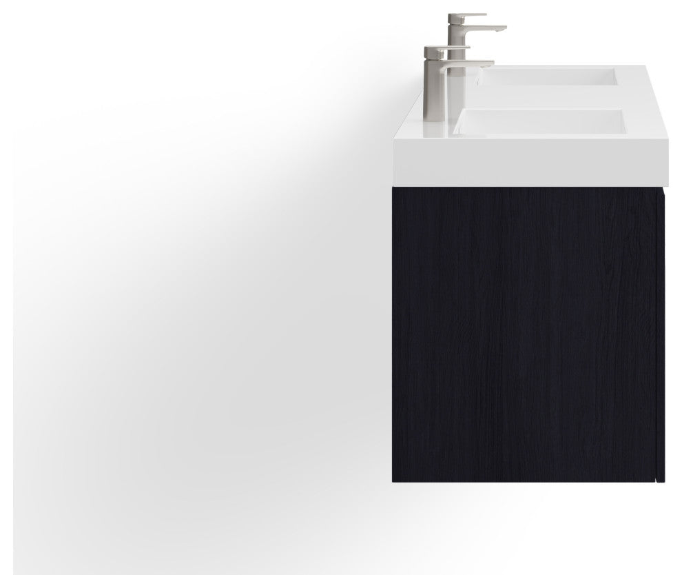Boutique Bath Vanity, Black, 72", Double Sink, Wall Mount
