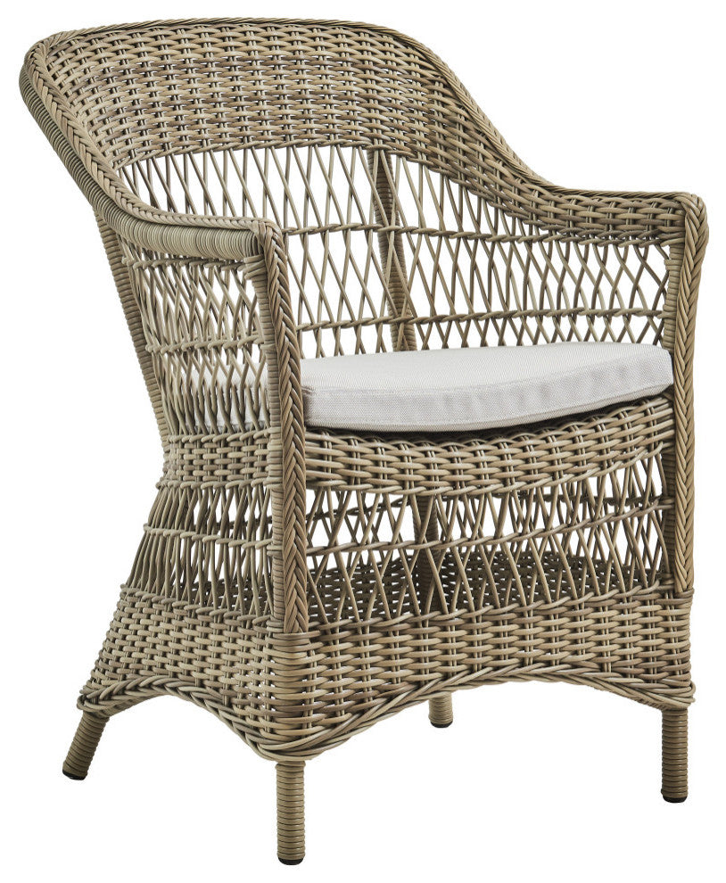 Charlot Outdoor Dining Armchair, Antique, Sunbrella Sailcloth Seagull Cushion