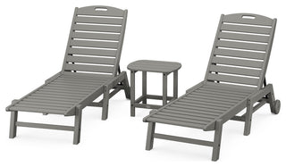 Nautical 3-Piece Chaise Lounge, Wheels Set, 18" Side Table, Slate Grey