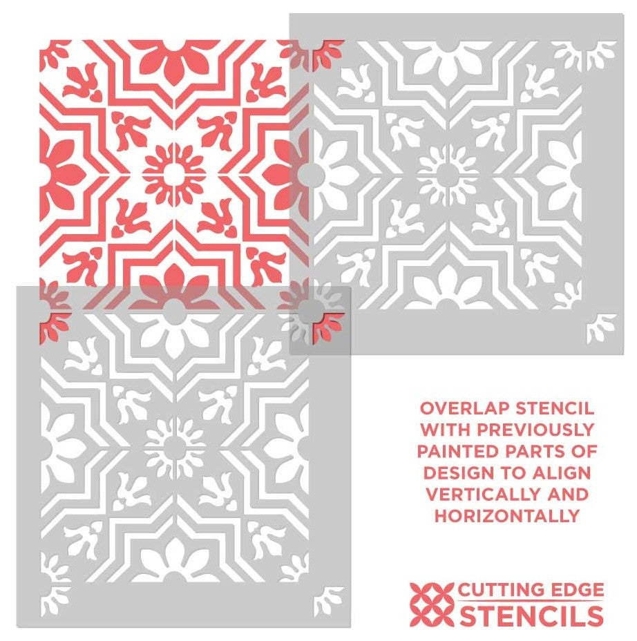 Verona Tile Stencil - DIY Faux Tiles - Cement Tile Stencils, Medium