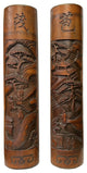 Pair Hand Carved Chinese Bamboo Calligraphy Landscape Panel Hws3048