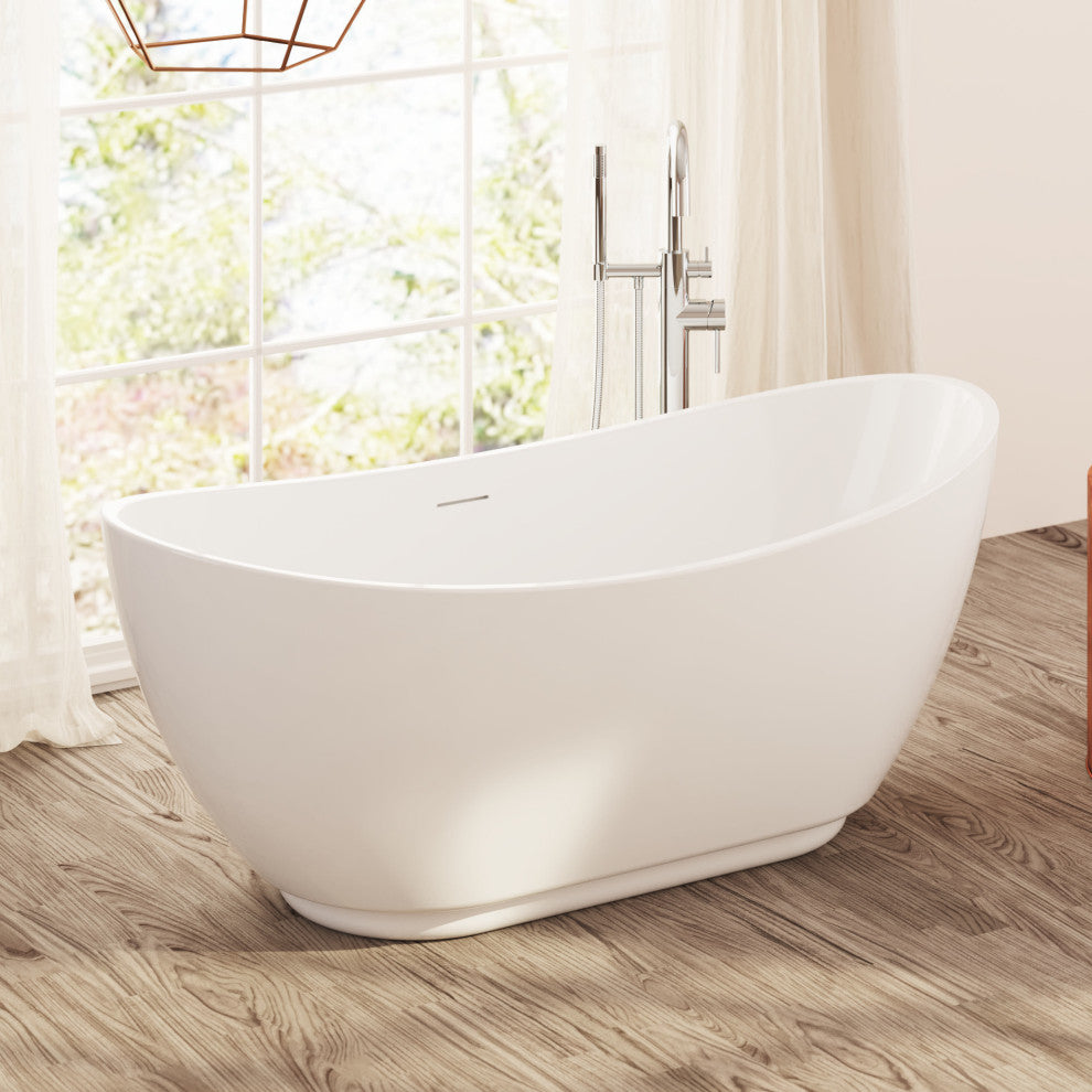 Perlato Roma Freestanding Soaking Tub, White, 62"