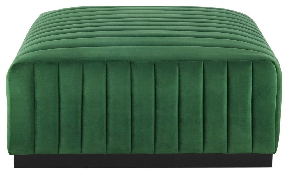 Conjure Channel Tufted Performance Velvet Ottoman, Black Emerald
