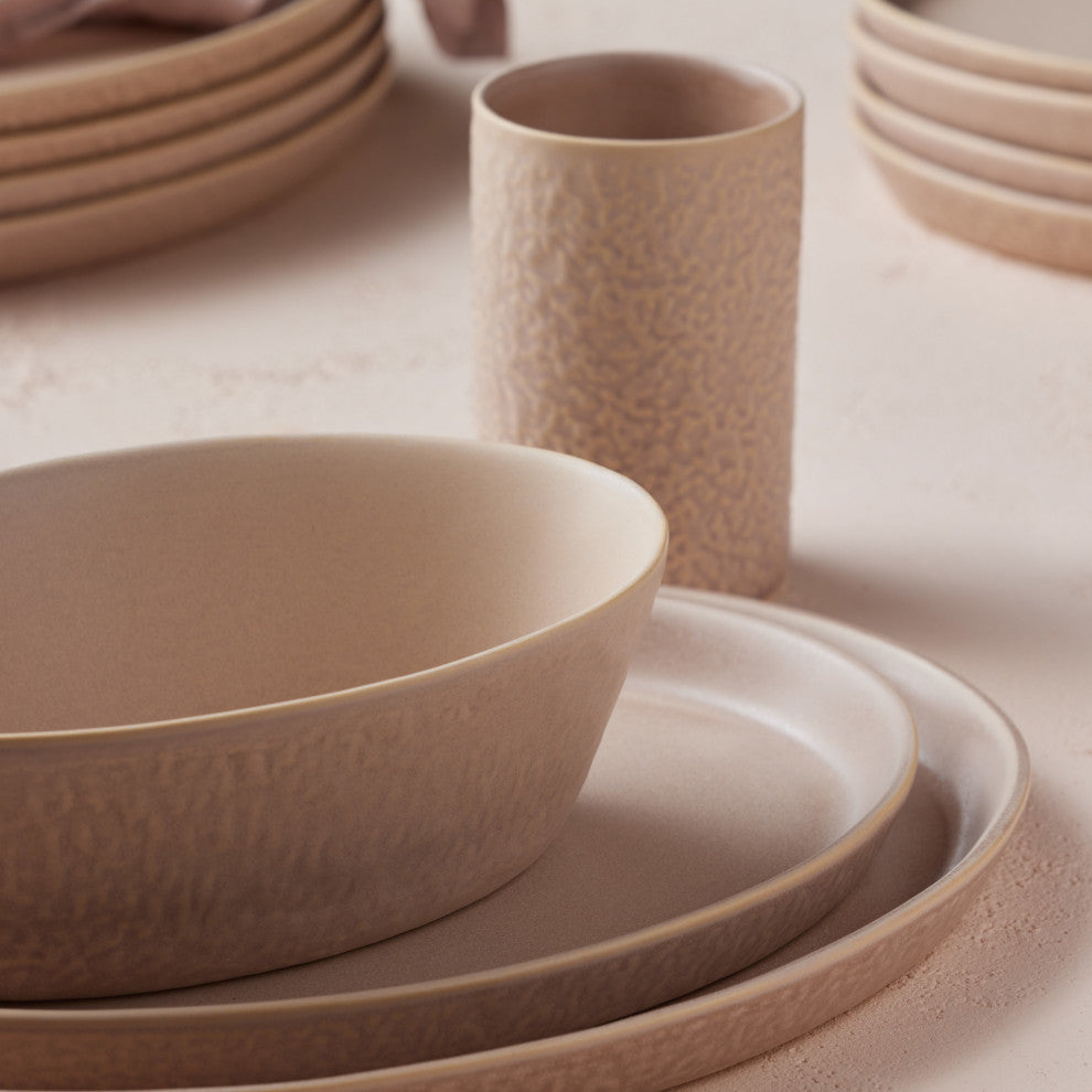 Stone by Mercer Project Katachi Stoneware 16 Piece Dinnerware Set, Nude