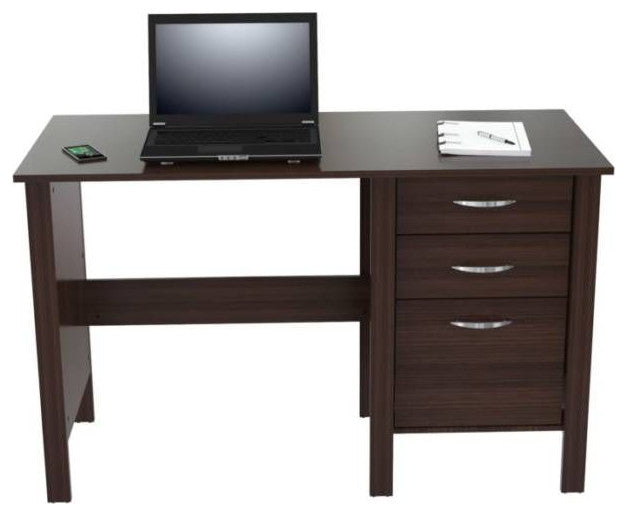 Espresso Finish Wood Writing Desk with Three Drawers