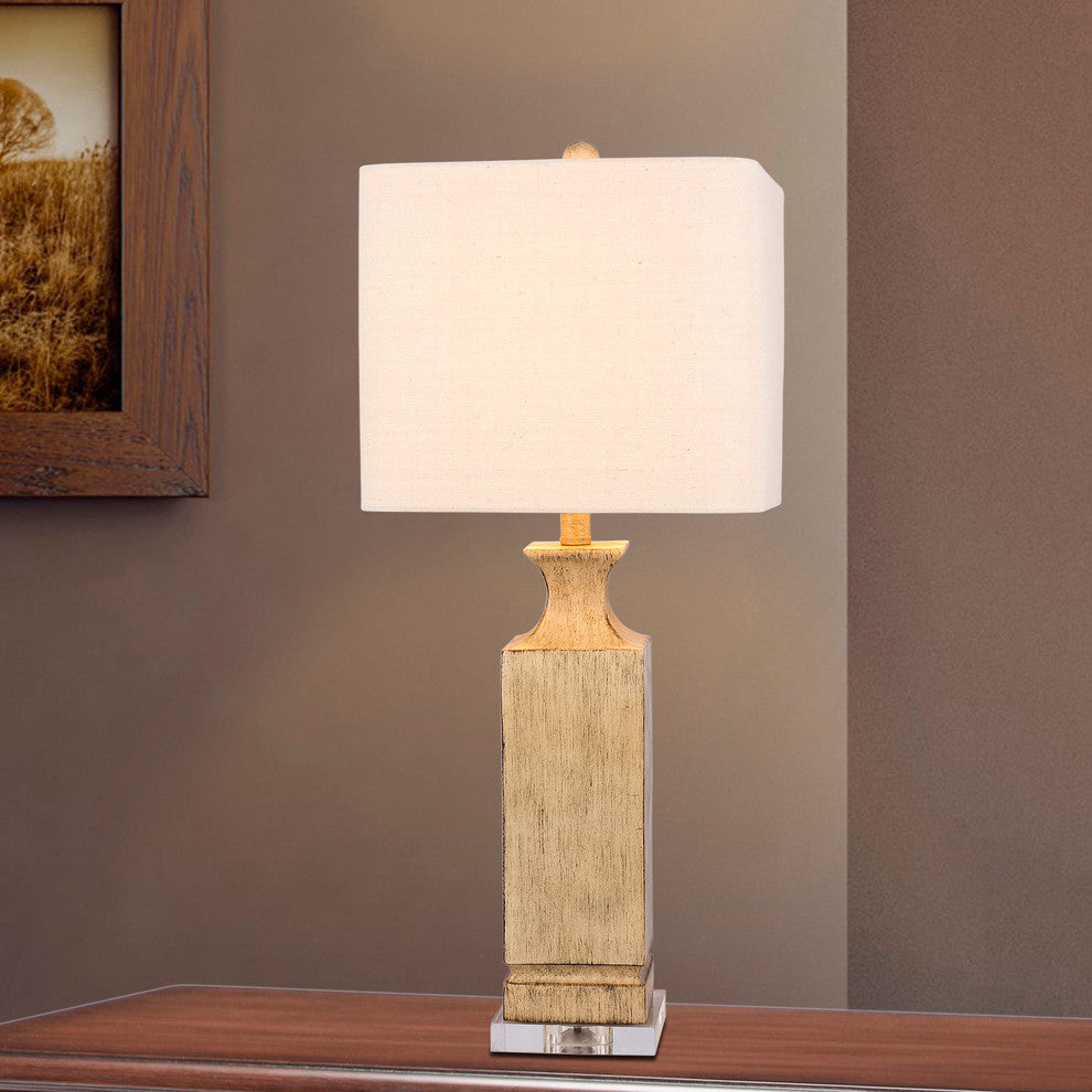 Beige Resin Column Table Lamp with Clear Acrylic base, 30"